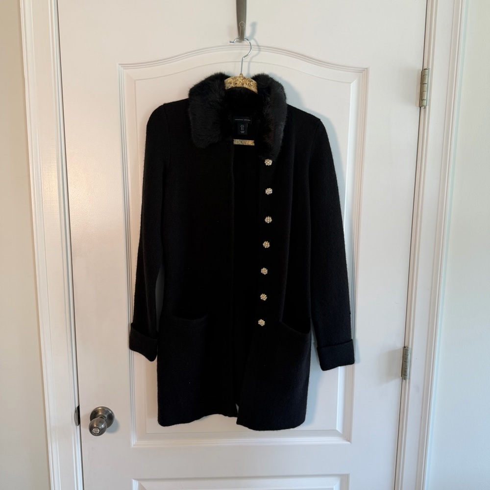 Adrienne Vittadini Navy Knit Coat with Removable Fur Collar